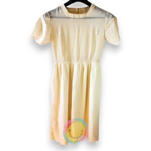 VTG 1950s White Dress S Sheer Embroidered Bodice Garden Party Rockabilly Tea